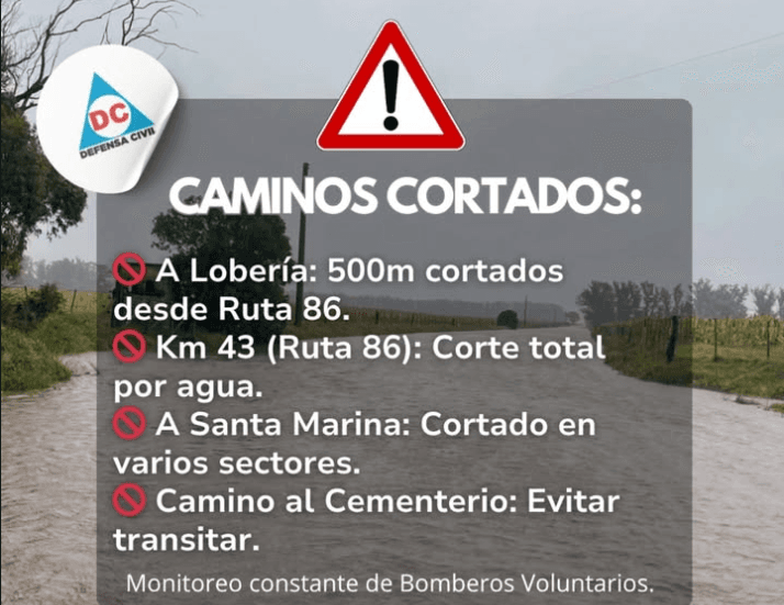 Rutas y caminos afectados por las lluvias: piden evitar la circulación innecesaria