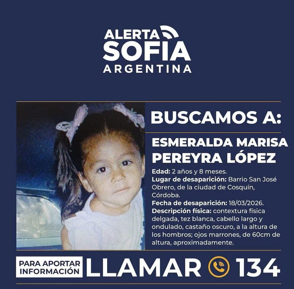 Alerta Sofía:Buscan desesperadamente a Esmeralda, la nena de 2 años desaparecida en Córdoba